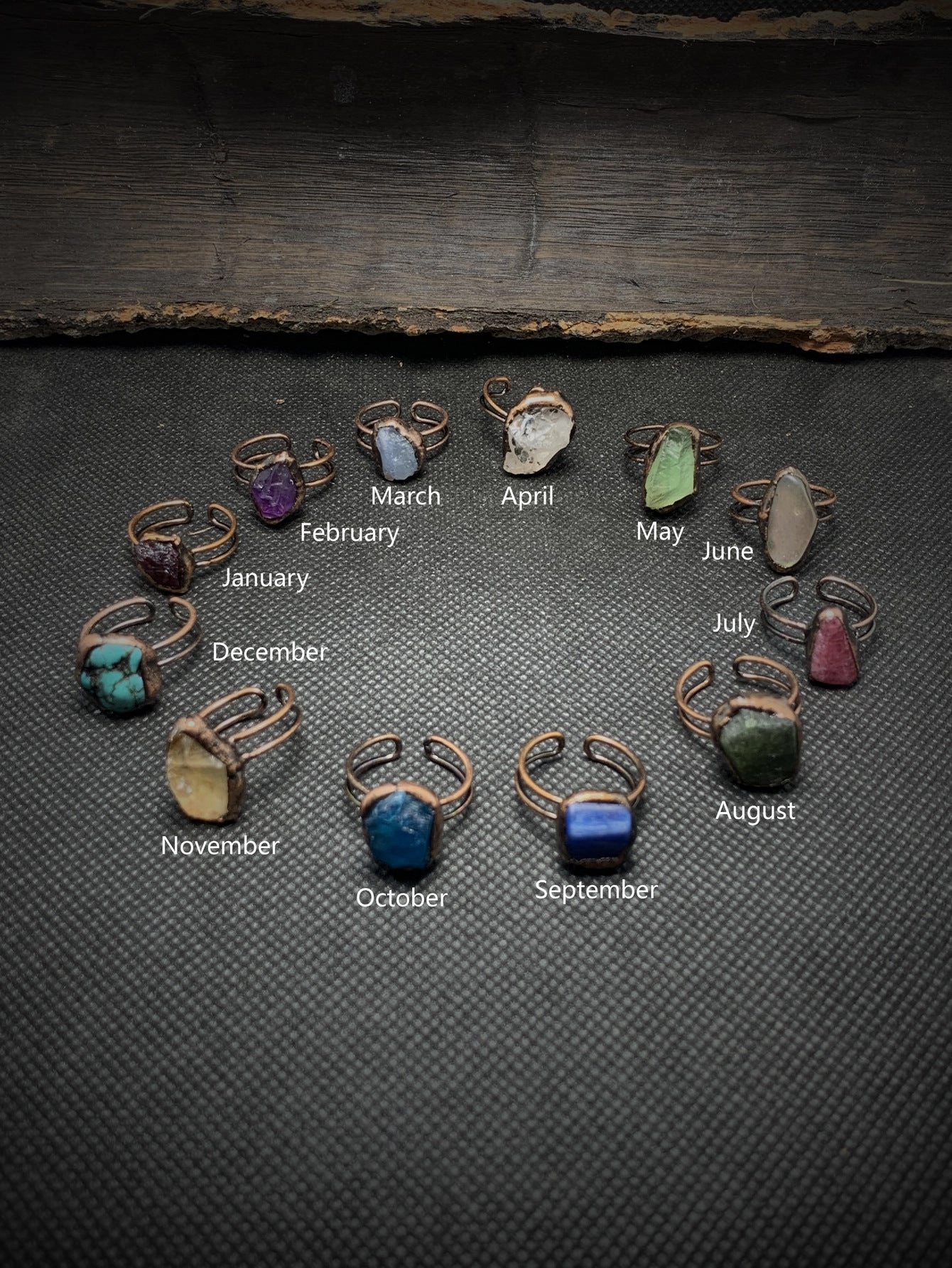 Wholesale Vintage Twelve Birthstone Natural Raw Stone Open Adjustable Ring