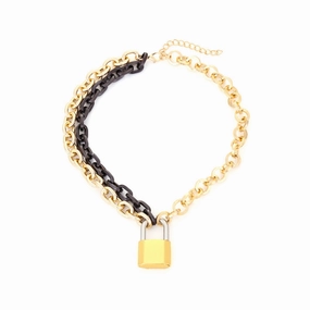 Wholesale Vintage Two-color Chain Padlock Necklace Clavicle Chain