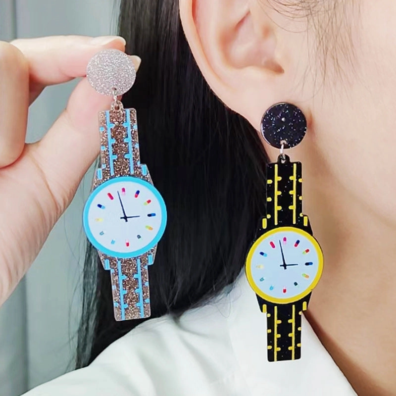 Wholesale Vintage Watch Acrylic Earrings