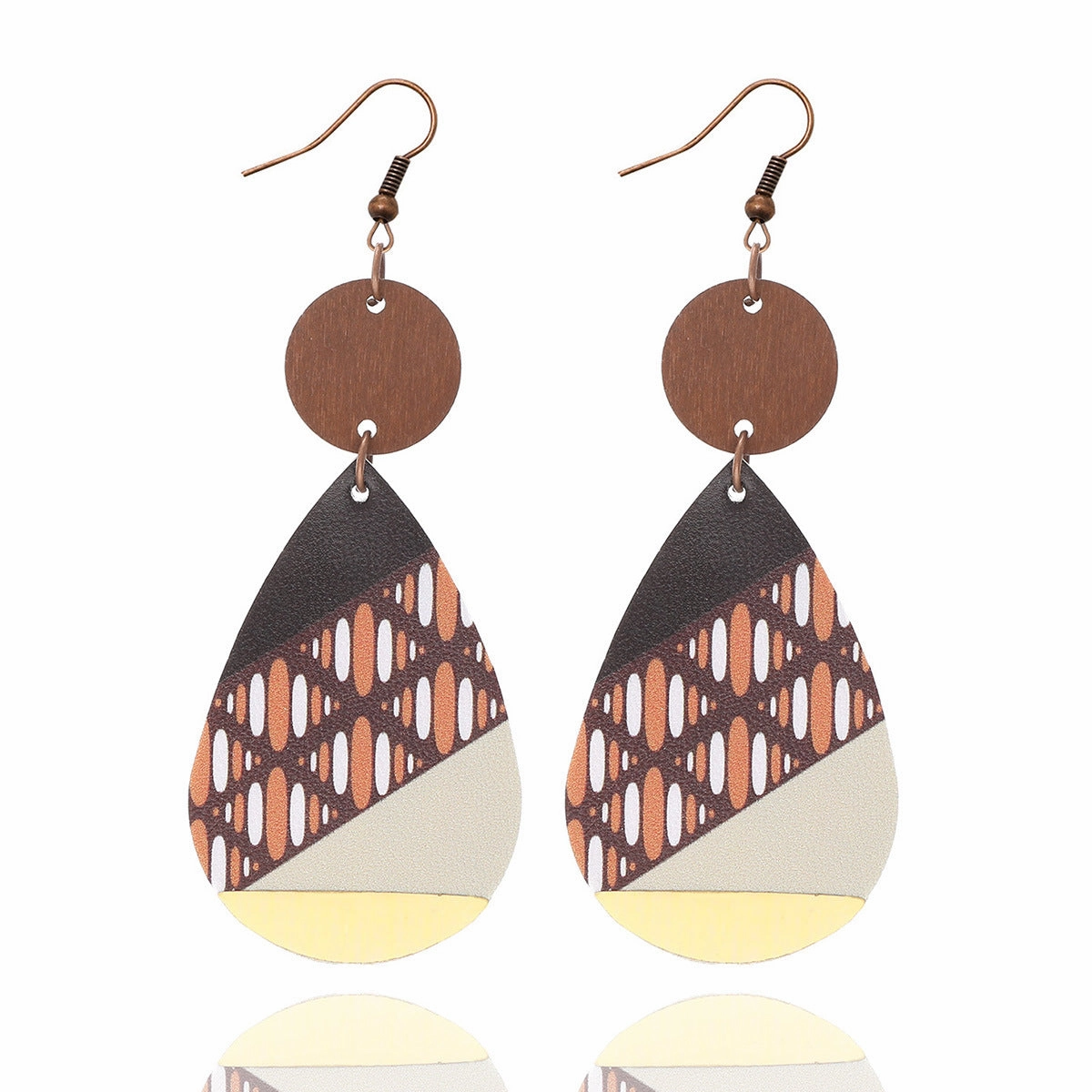 Wholesale Vintage Water Drop Leather Wood Chip Earrings