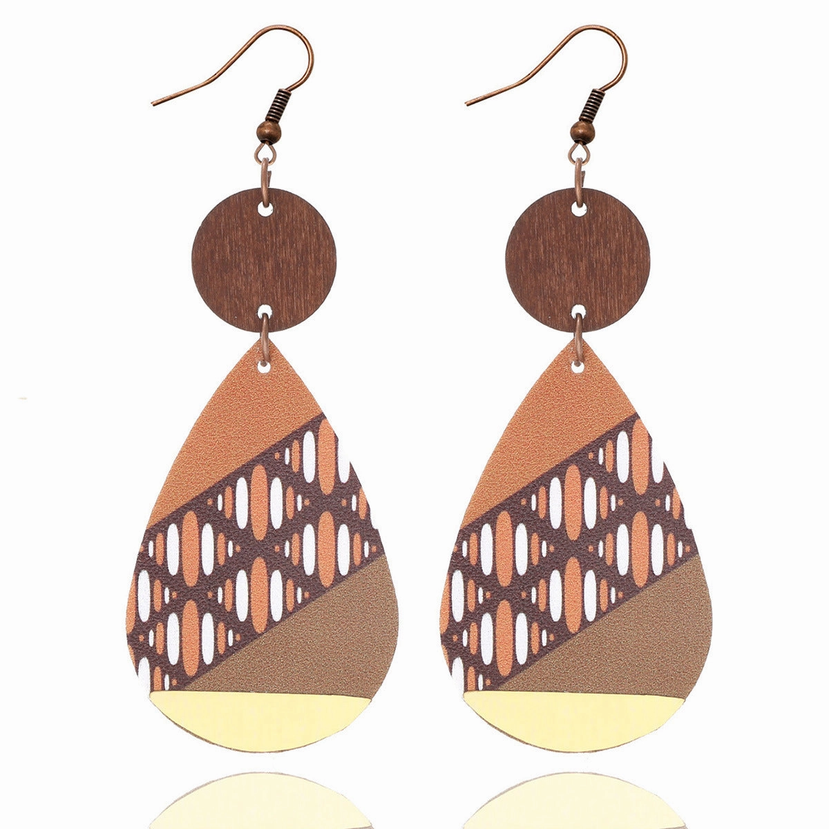 Wholesale Vintage Water Drop Leather Wood Chip Earrings