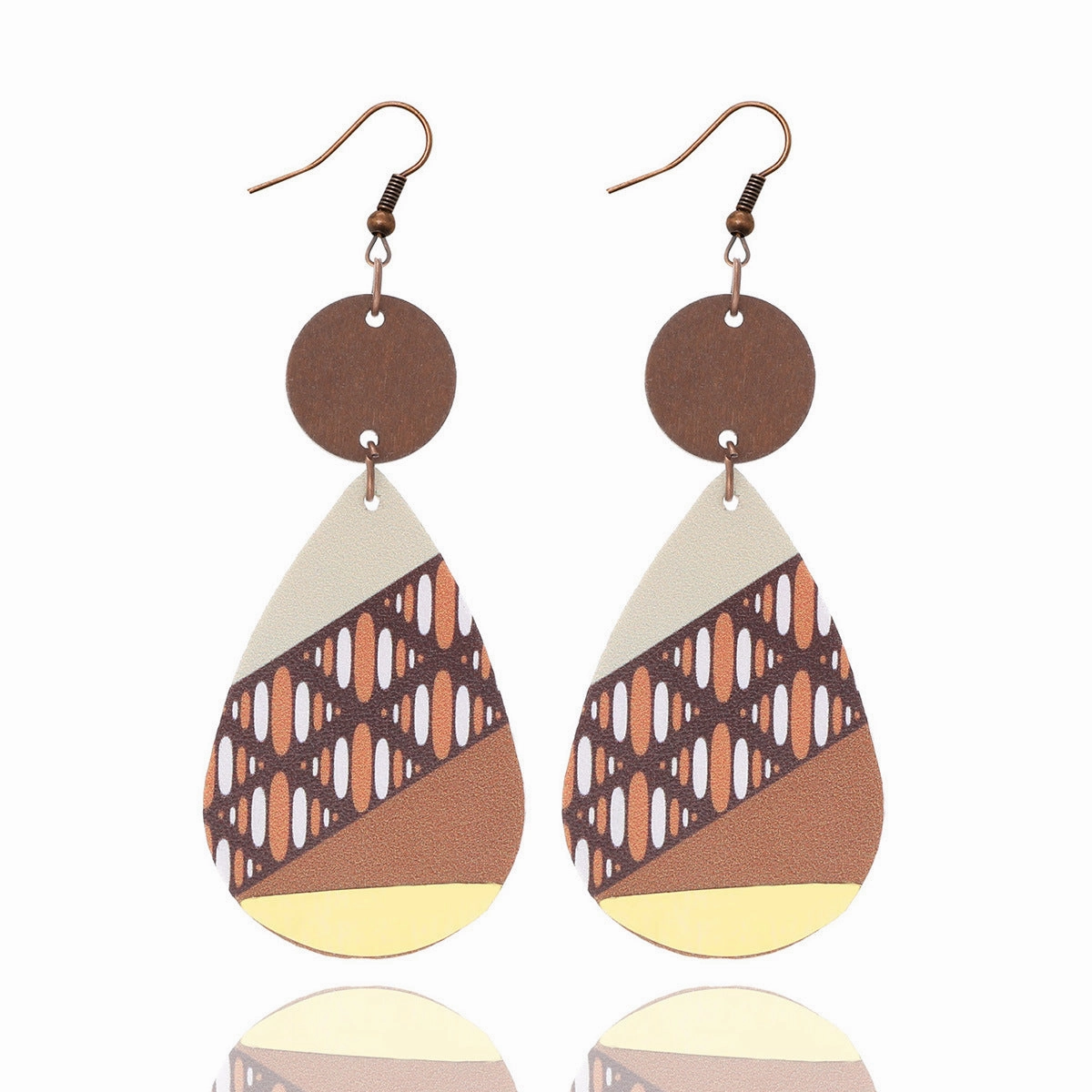 Wholesale Vintage Water Drop Leather Wood Chip Earrings