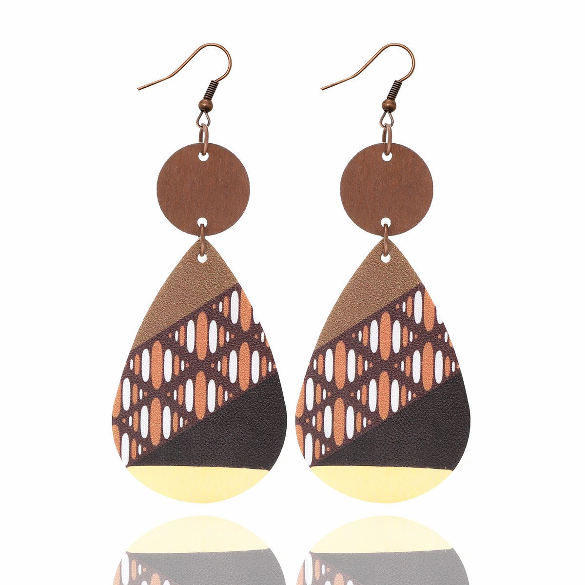 Wholesale Vintage Water Drop Leather Wood Chip Earrings