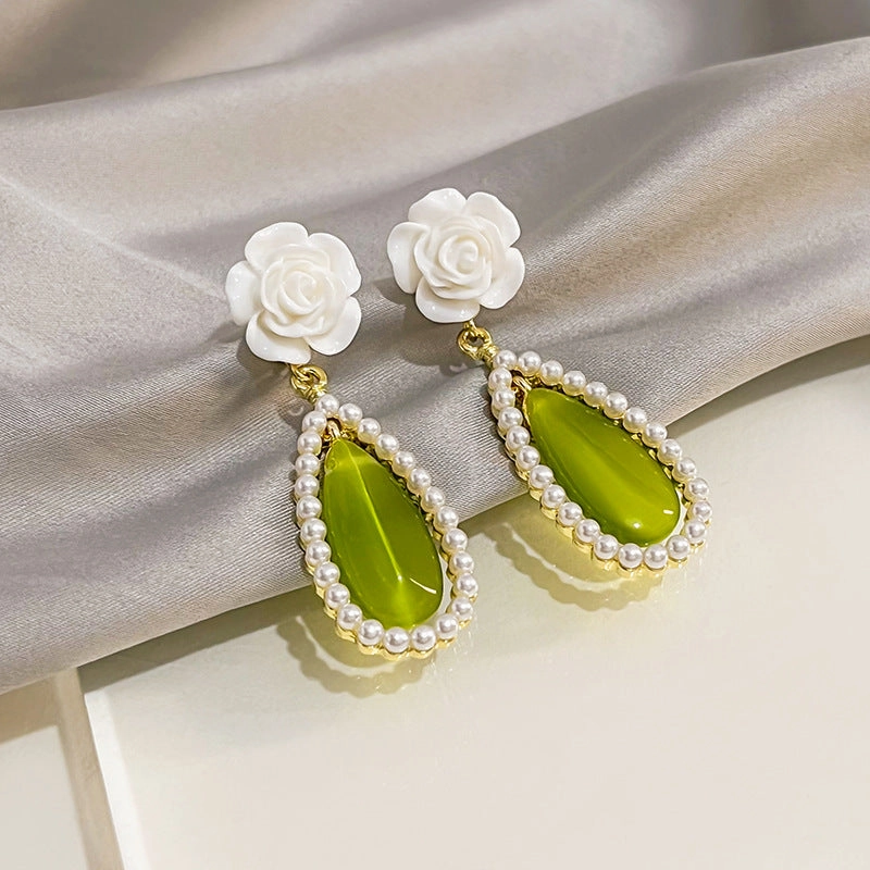 Wholesale Vintage Waterdrop Opal Rose Alloy Earrings