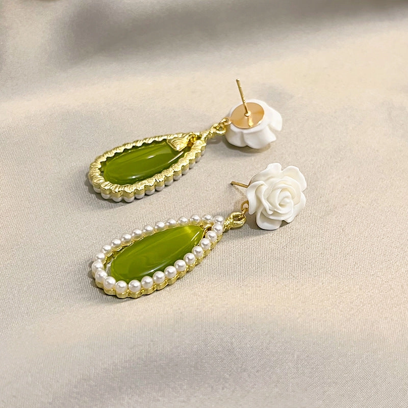 Wholesale Vintage Waterdrop Opal Rose Alloy Earrings