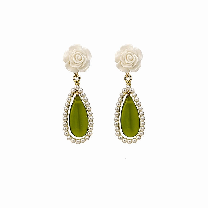 Wholesale Vintage Waterdrop Opal Rose Alloy Earrings