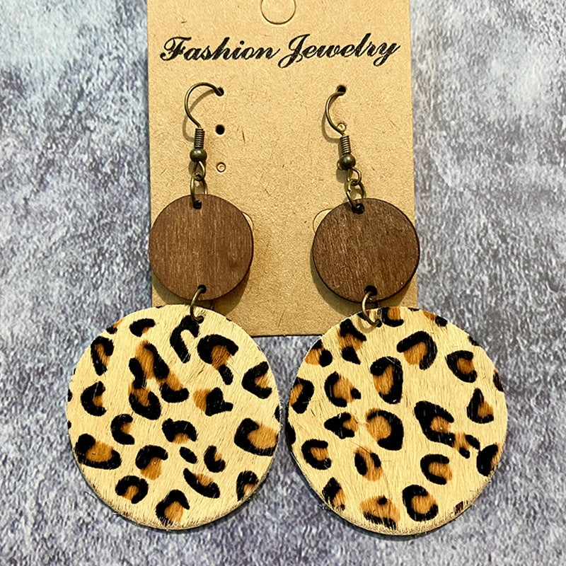 Wholesale Vintage Western Wood Genuine Leather Horse Hair Stitching Earrings