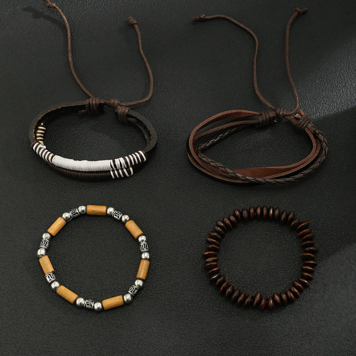 Wholesale Vintage Wood Beads PU Men's Bracelet