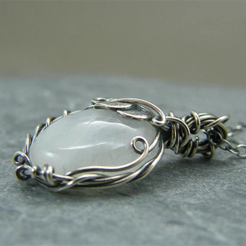 Wholesale Vintage Wrapped Moonlight Stone Alloy Necklaces