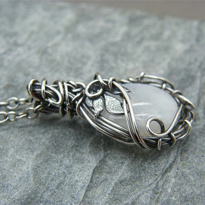 Wholesale Vintage Wrapped Moonlight Stone Alloy Necklaces