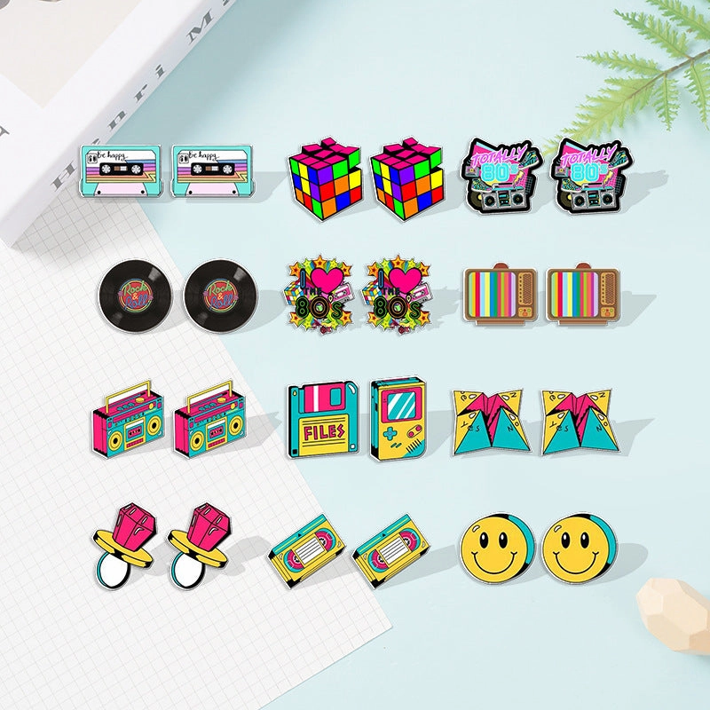 Wholesale Vinyl Records Rubik's Cube Game Console Heat Shrink Sheet Acrylic Earrings