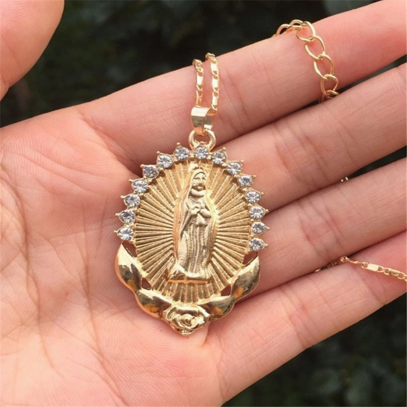 Wholesale Virgin Mary Diamond Religious Totem Pendant Necklace