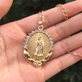 Wholesale Virgin Mary Diamond Religious Totem Pendant Necklace