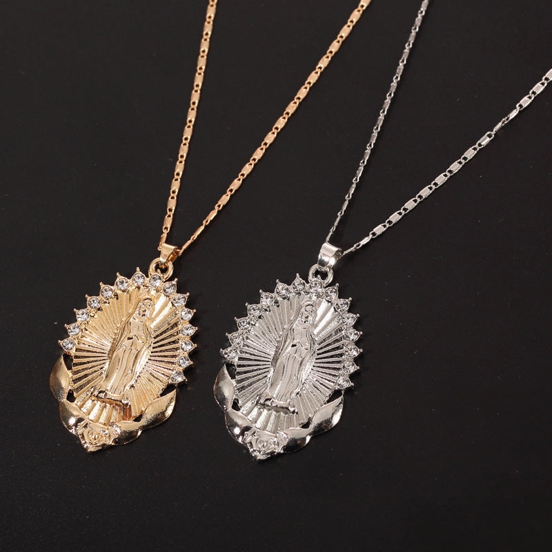 Wholesale Virgin Mary Diamond Religious Totem Pendant Necklace