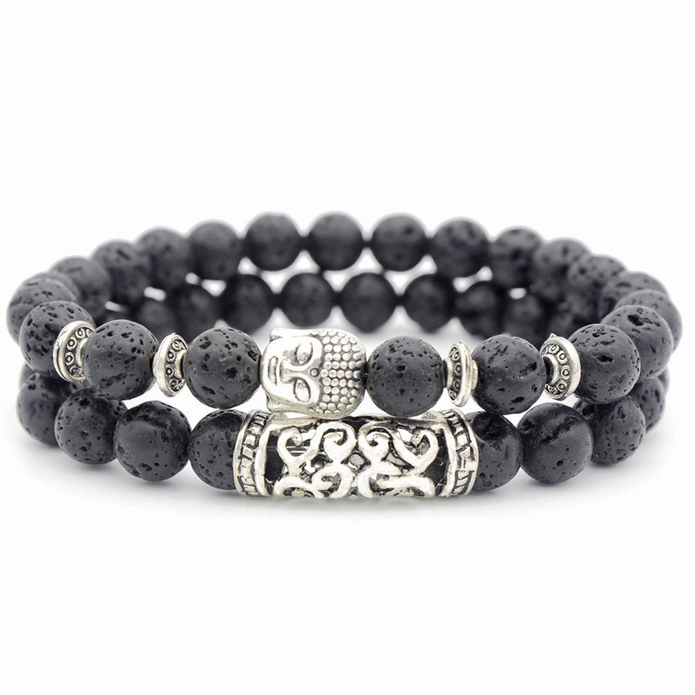 Wholesale Volcanic Rock Buddha Head Stone Combination Multi-Circle Beads Bracelet