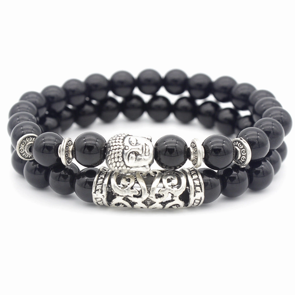 Wholesale Volcanic Rock Buddha Head Stone Combination Multi-Circle Beads Bracelet