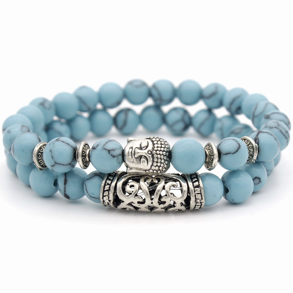 Wholesale Volcanic Rock Buddha Head Stone Combination Multi-Circle Beads Bracelet