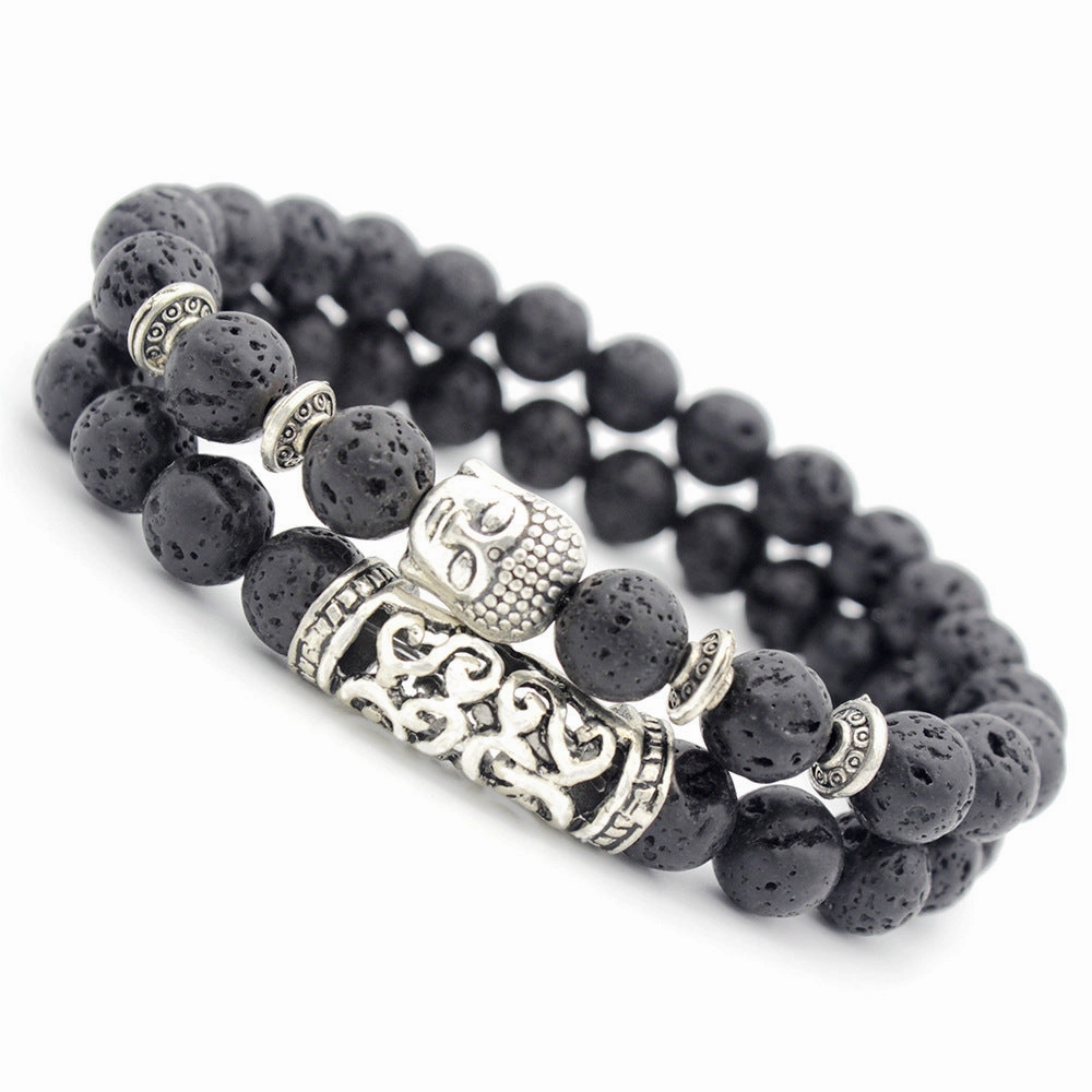 Wholesale Volcanic Rock Buddha Head Stone Combination Multi-Circle Beads Bracelet
