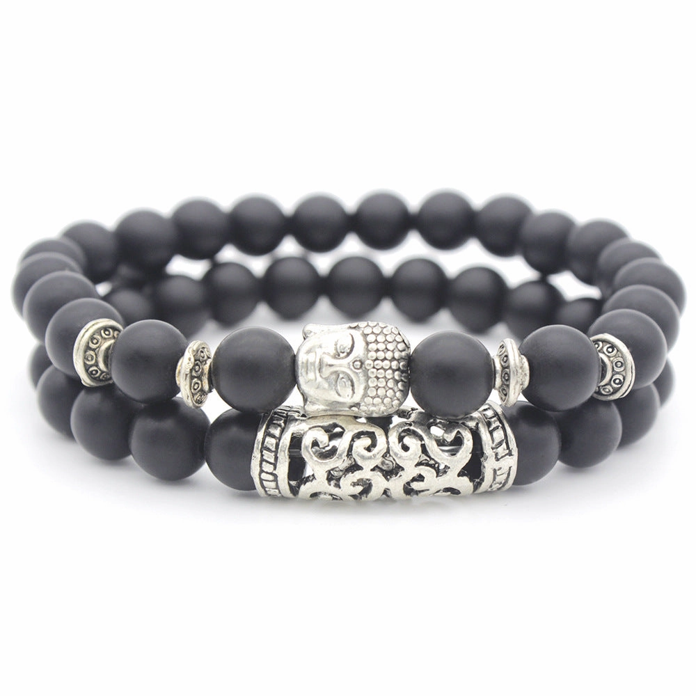 Wholesale Volcanic Rock Buddha Head Stone Combination Multi-Circle Beads Bracelet