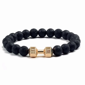 Wholesale Volcanic Stone Black Frosted Alloy Large Dumbbell Bracelet