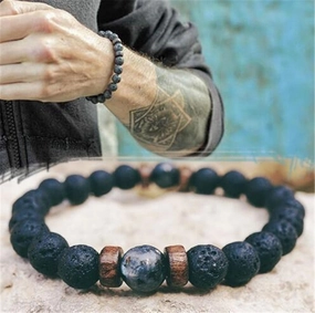 Wholesale Volcanic Stone Black Iron Stone Couple Bracelet