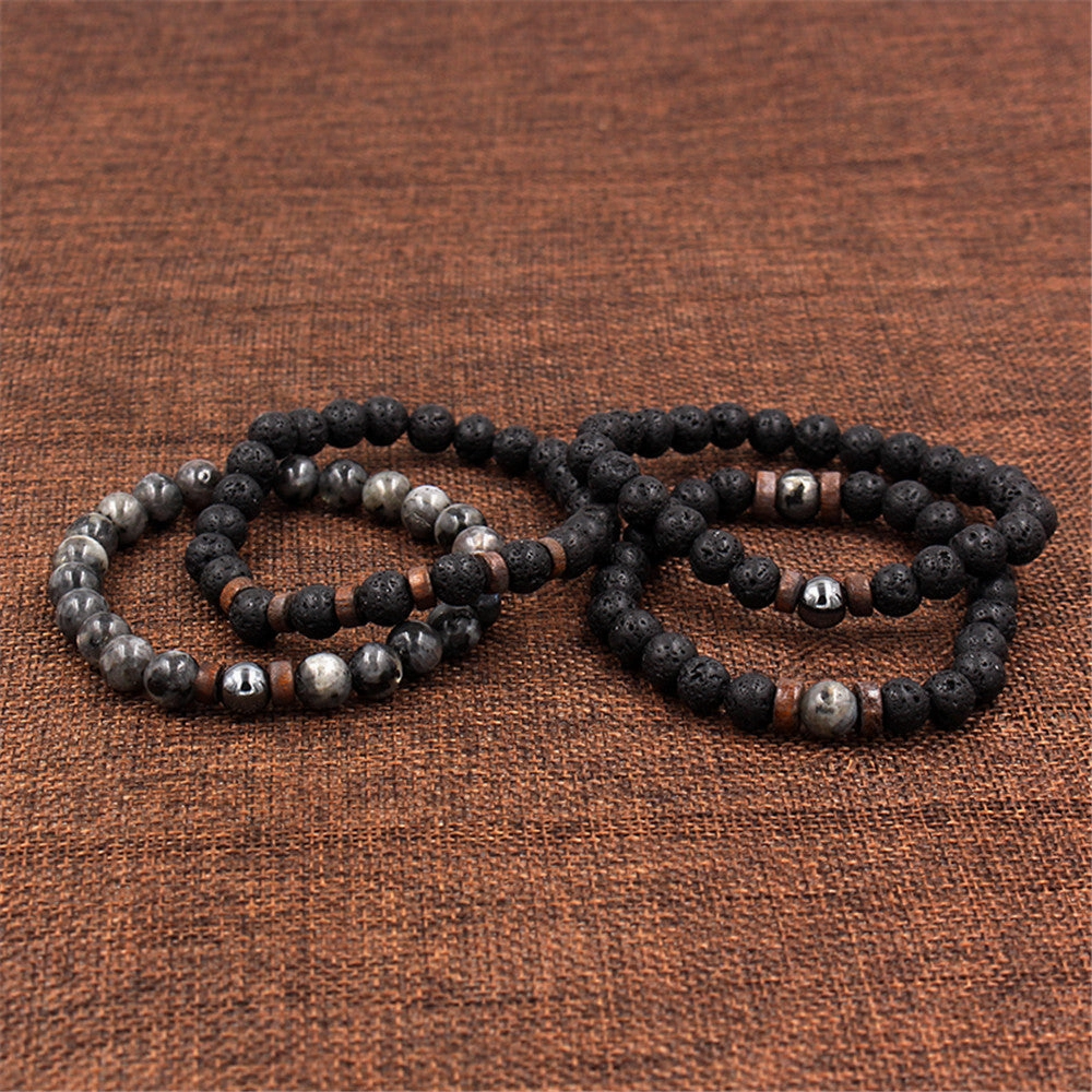 Wholesale Volcanic Stone Black Iron Stone Couple Bracelet