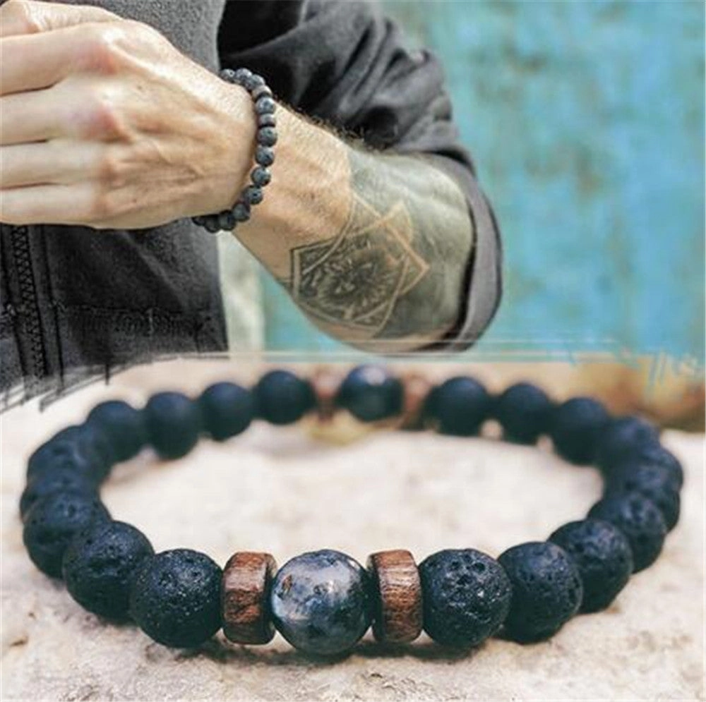 Wholesale Volcanic Stone Black Iron Stone Couple Bracelet