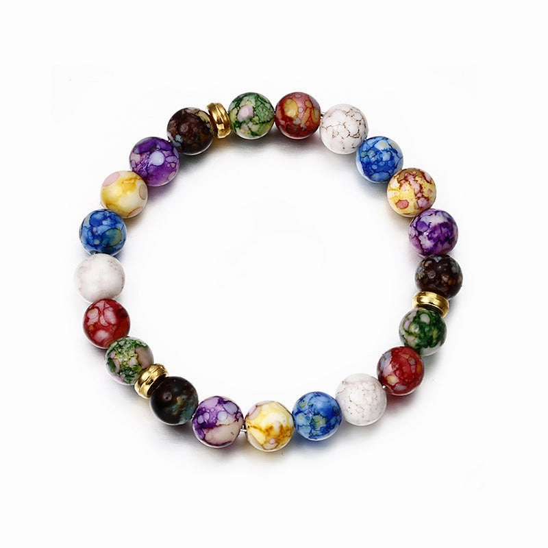 Wholesale Volcanic Stone Colorful Agate Turquoise Alloy Bracelet