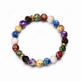 Wholesale Volcanic Stone Colorful Agate Turquoise Alloy Bracelet