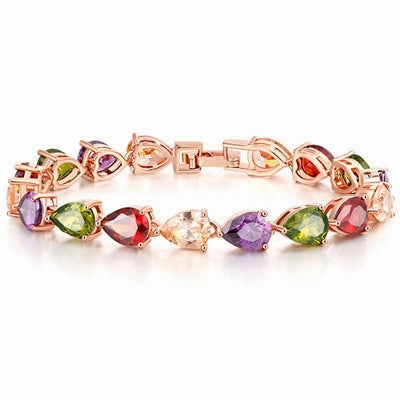 Wholesale Water Drop Colorful Zircon Bracelet