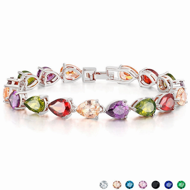 Wholesale Water Drop Colorful Zircon Bracelet