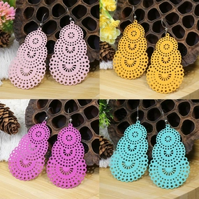 Wholesale Water Drop Gourd Shape Hollow Color Alloy Earrings
