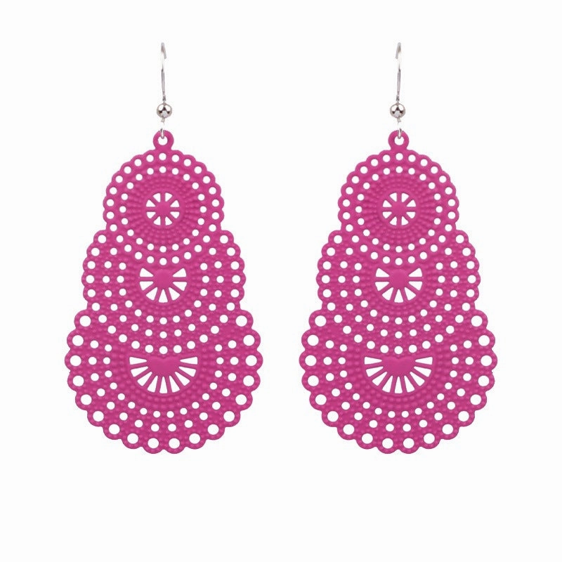 Wholesale Water Drop Gourd Shape Hollow Color Alloy Earrings