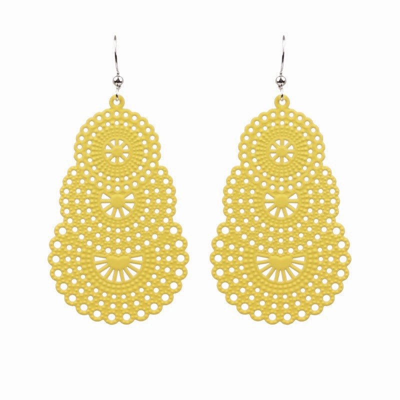 Wholesale Water Drop Gourd Shape Hollow Color Alloy Earrings
