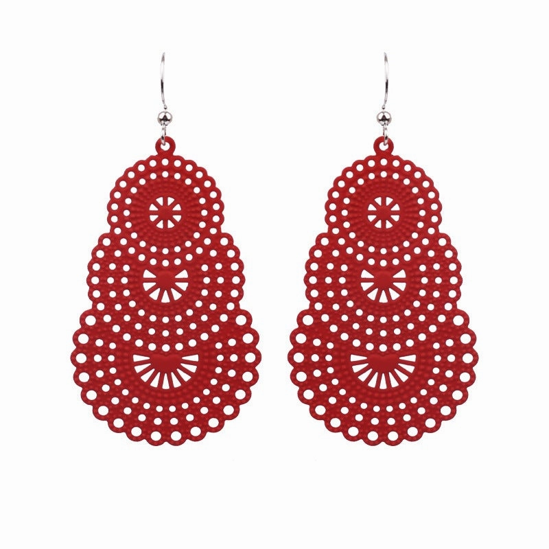 Wholesale Water Drop Gourd Shape Hollow Color Alloy Earrings