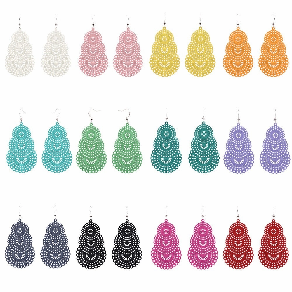 Wholesale Water Drop Gourd Shape Hollow Color Alloy Earrings
