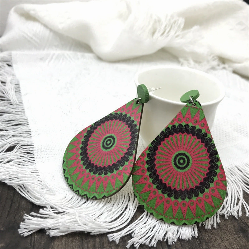 Wholesale Water Drop Italian Bohemian Wood Earrings