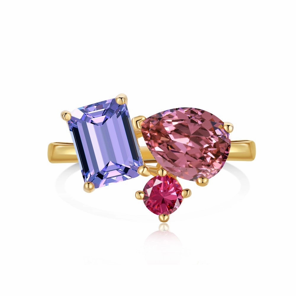 Wholesale Water Drop Love Color Zircon Sterling Silver Ring