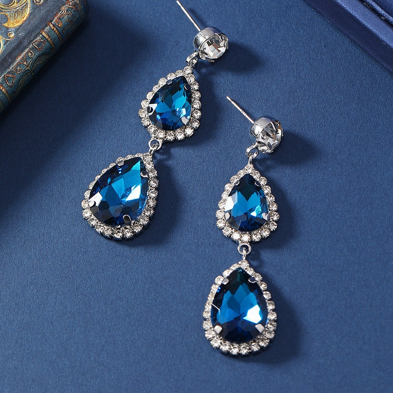 Wholesale Water Drop Micropaved Blue Earrings and Necklace Set