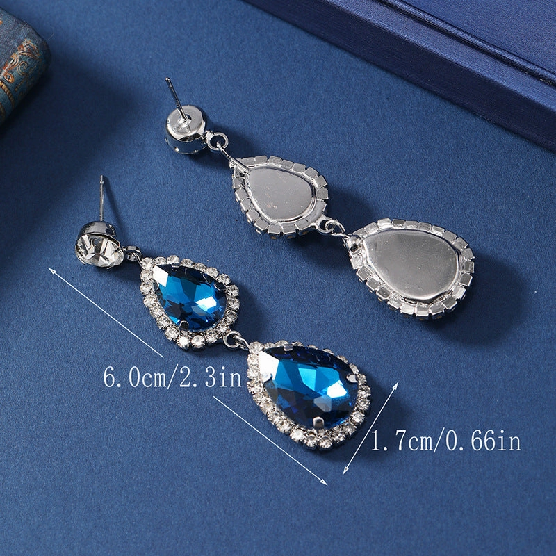 Wholesale Water Drop Micropaved Blue Earrings and Necklace Set