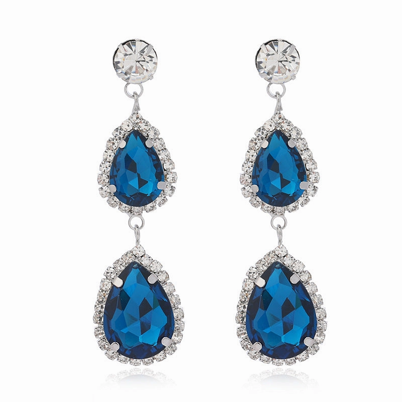 Wholesale Water Drop Micropaved Blue Earrings and Necklace Set