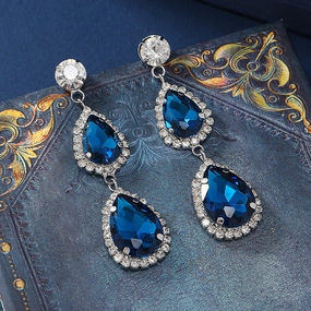 Wholesale Water Drop Micropaved Blue Earrings and Necklace Set