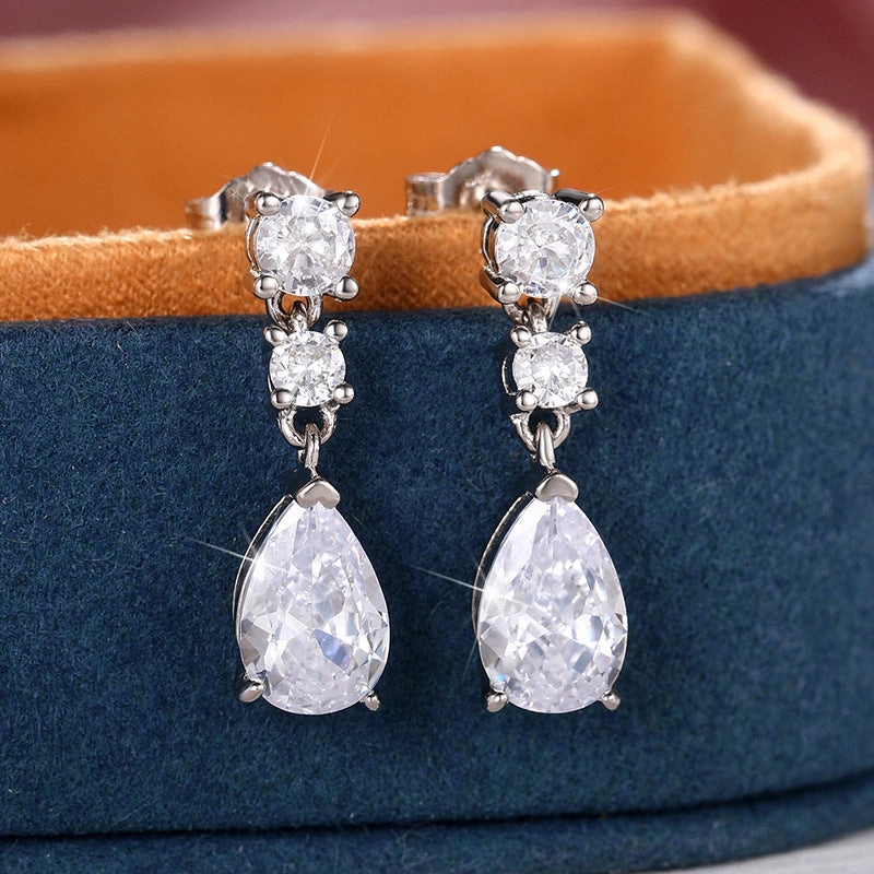 Wholesale Water Drop Micropaved Pear Shaped Zircon Copper Earrings