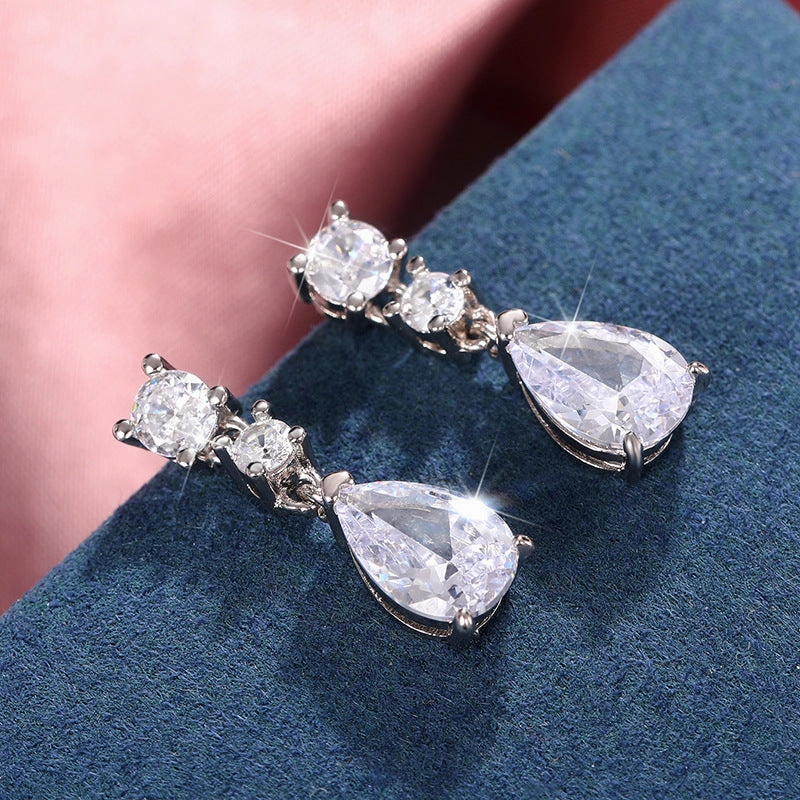 Wholesale Water Drop Micropaved Pear Shaped Zircon Copper Earrings