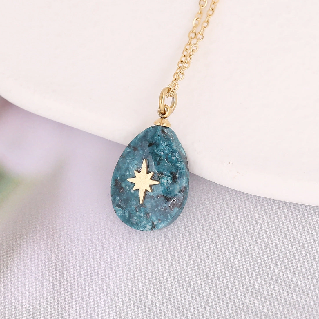 Wholesale Water Drop Natural Stone Pendant Stainless Steel Cross Necklaces