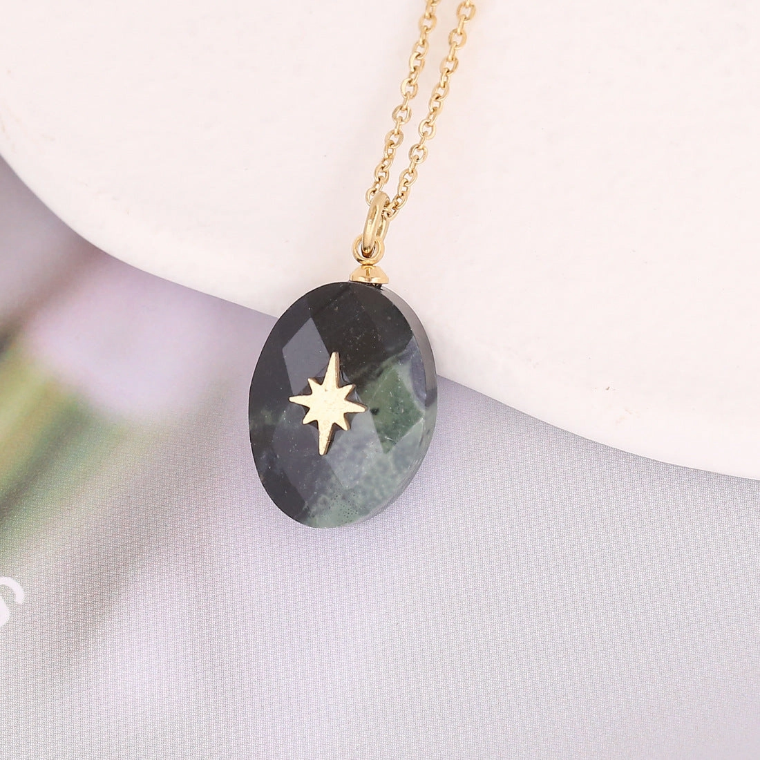 Wholesale Water Drop Natural Stone Pendant Stainless Steel Cross Necklaces