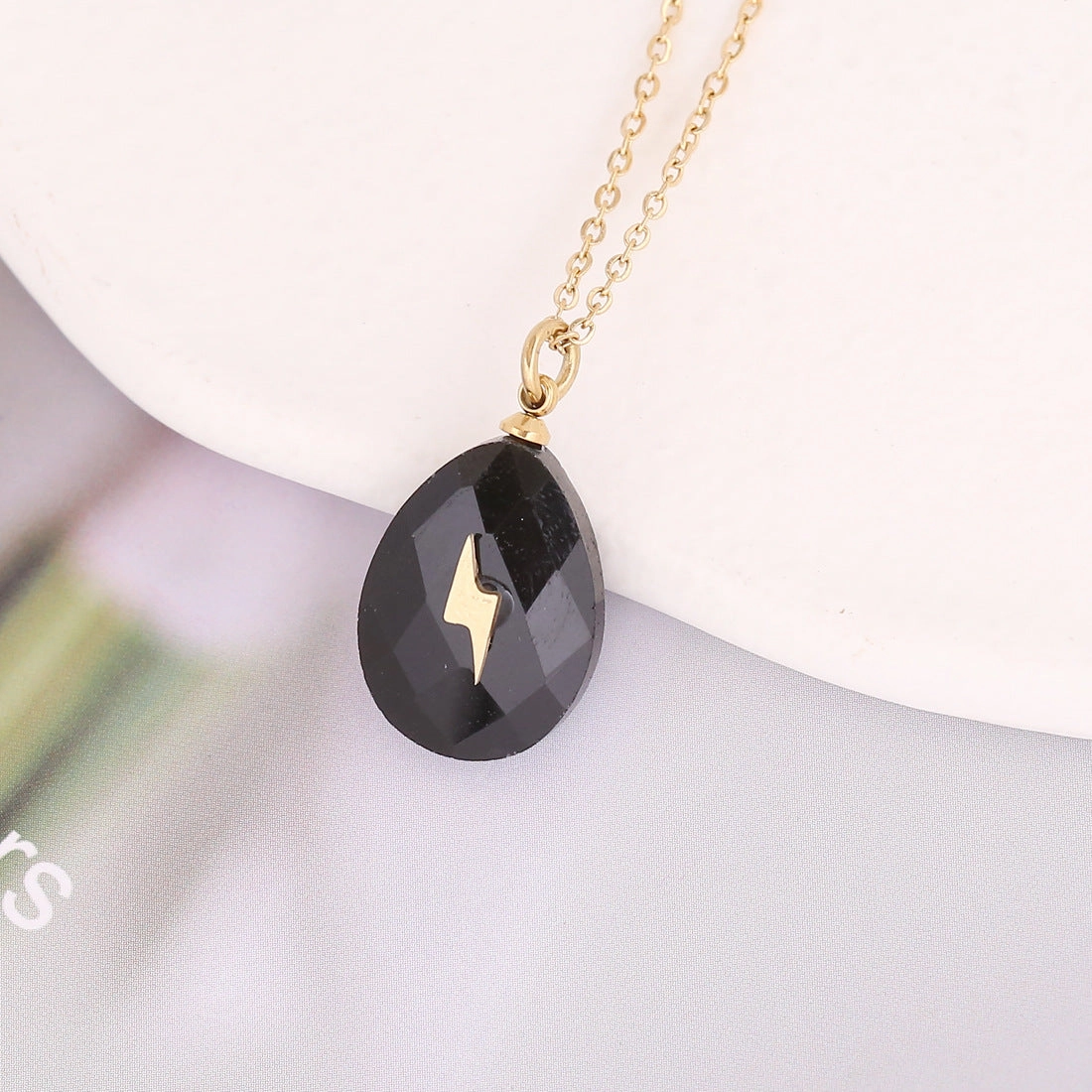 Wholesale Water Drop Natural Stone Pendant Stainless Steel Cross Necklaces