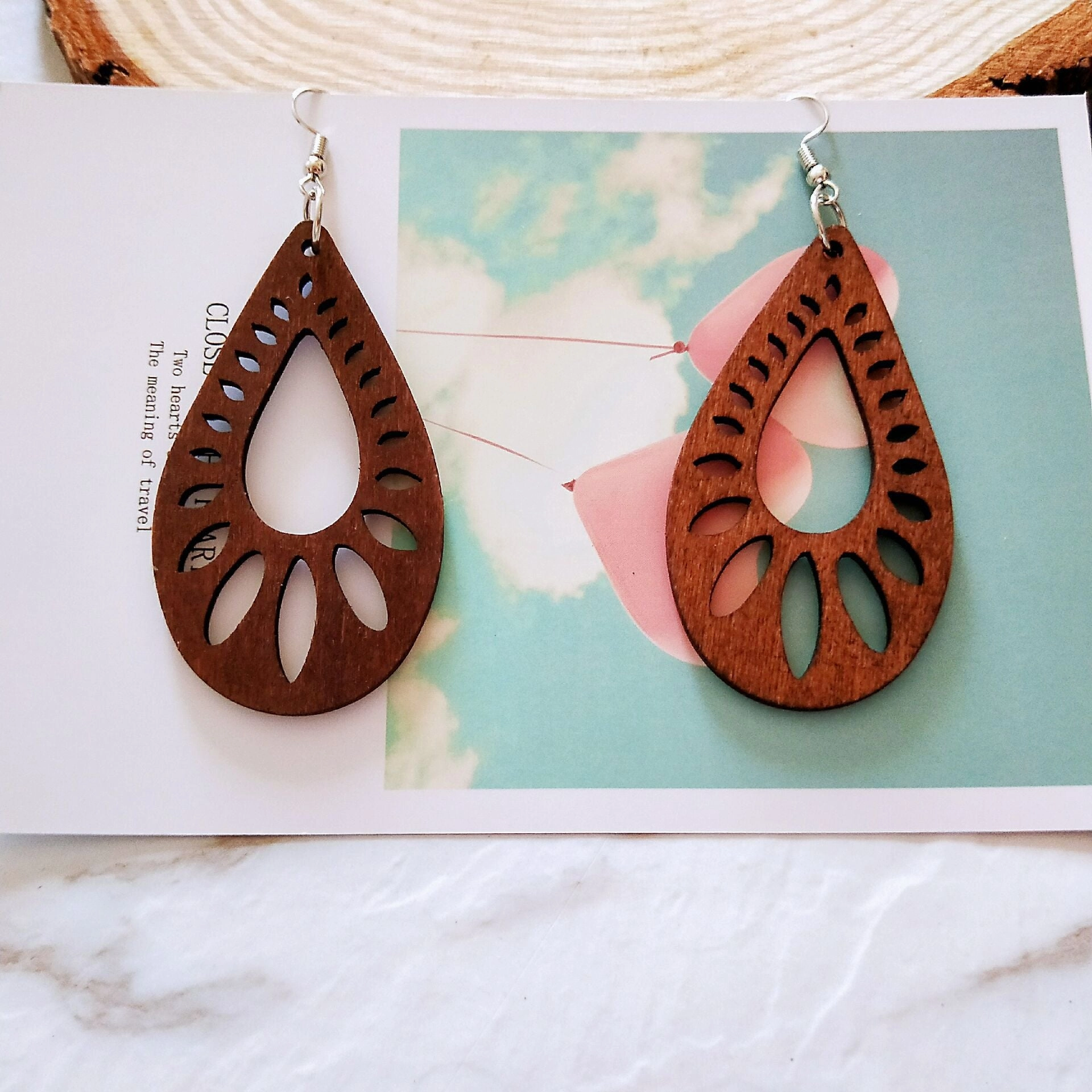 Wholesale Water Drop Shaped Wood Earrings