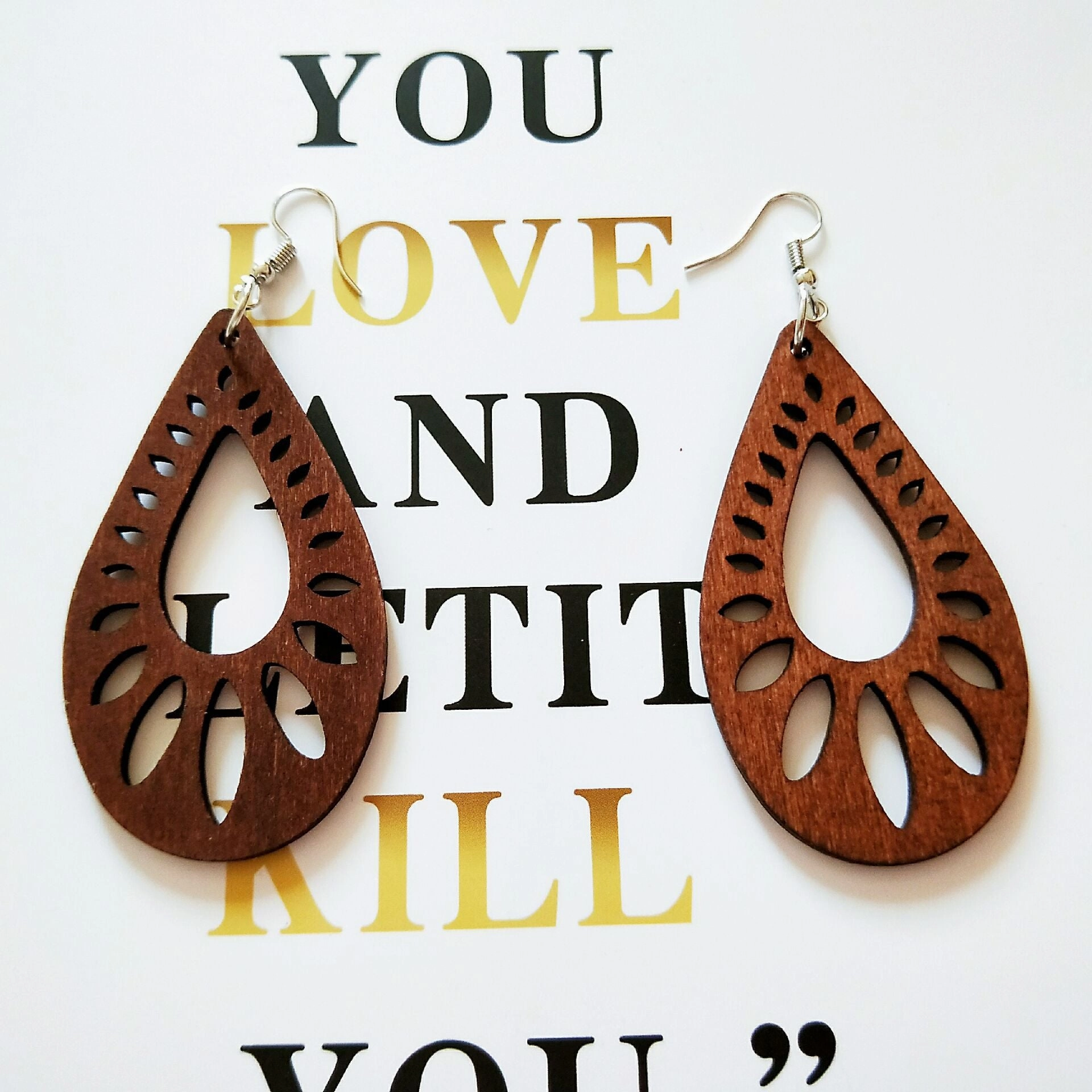 Wholesale Water Drop Shaped Wood Earrings