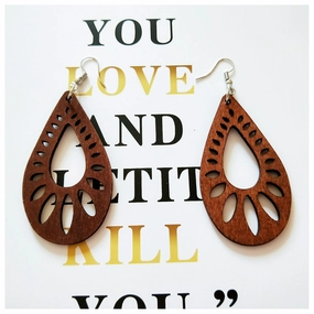 Wholesale Water Drop Shaped Wood Earrings